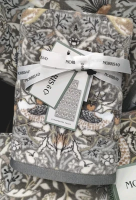 William Morris Set 2 TOALLAS DE MANO ARCILLA FRESA LADRÓN Terciopelo Gris NUEVO Foto 1 de 4