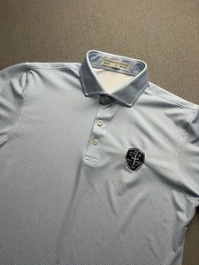 Holderness & Bourne Camicia Uomo M Blu Geometrica Golf Polo Performance CGF - Foto 1 di 9