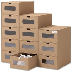 12 Pack Shoe Storage Bins Big Size(13.8'' x 9.6'' x 5.7''),Waterproof Storage... - Picture 1 of 8