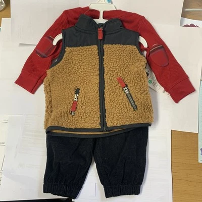 Carter's TAN/NAVY/RED Infant Boy's 3-Piece Little Vest Set, US 6 Months Sh23 - Image 1 of 4