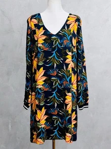 Dschungel Kleid L Blau Blumenmuster Tropical Boho Safari Floral Botanic Sommer - Bild 1 von 14
