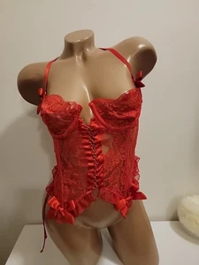 Victoria's Secret Gold Label 80er Jahre VS rote Schleife Blumen Schnür Korsett Bustier34C - Bild 1 von 7