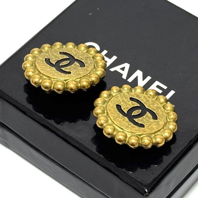 CHANEL 94A Runde Ohrringe Coco Mark CC Logo Gold Vintage Clip-On Schmuck JAPAN - Bild 1 von 4