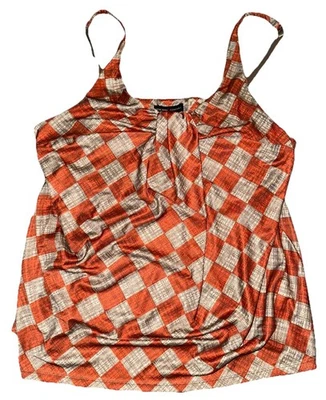 Blusa New York & Company Grande L Correa Espagueti Tanque Cuadros Naranja Relajada Foto 1 de 4