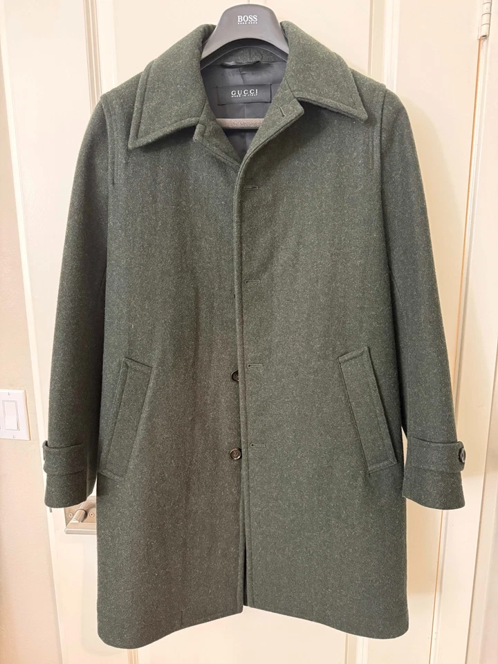Authentic Gucci Trench Coat Wool Green Men Sz 46 - Image 1 of 4