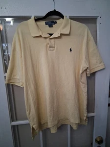 POLO Ralph Lauren Kurzarm Hemd Herren LARGE L Gelb 100% Baumwolle Navy PONY - Bild 1 von 4
