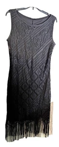 Savvy black lace fringe dress M 38/42 preowned - Picture 1 of 6