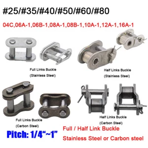 #25 #35 #40 #50 #60 #80 Simplex Roller Chain Full / Half Connecting Link 1/4"-1" - Picture 1 of 17