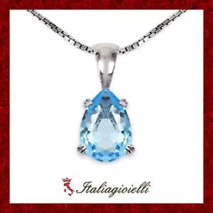 Collana Goccia Acquamarina Donna in Argento 925 rodiato Oro Bianco - Foto 1 di 11