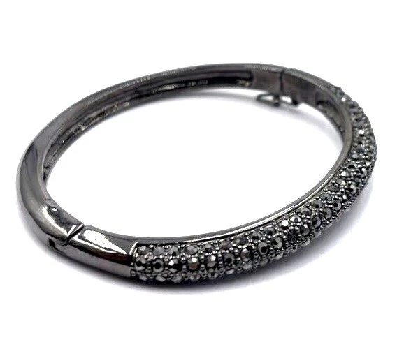 Brazalete Brazalete Lia Sophia "Glitterati" 3 Filas Cristales Corte Tono Hematita Bisagras Foto 1 de 4