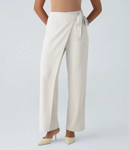 Halara Women's High Waisted Tie Side Wide Leg Work Pants Teak White Size XL NWT - Picture 1 of 9