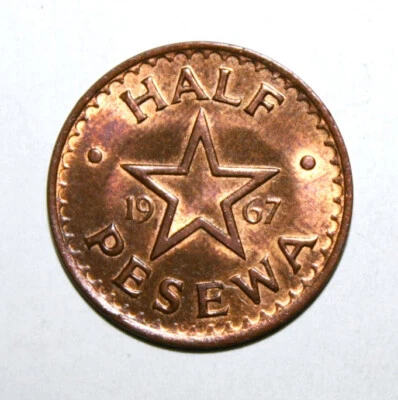 S7 - Ghana 1/2 Pesewa 1967 Brilliant Uncirculated Bronze Coin - Bush Drums - Image 1 of 2