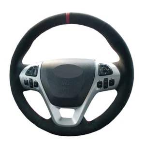 Black Suede Red Marker Steering Wheel Cover for Ford Explorer 2011- Taurus Edge - Picture 1 of 14