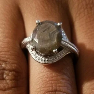6.00 ctw Natural Oval Silver Sapphire Ring Platinum Bond Brass Size 8 - Picture 1 of 8