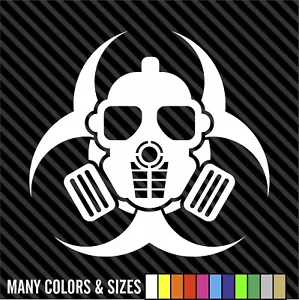 Zombie Outbreak Skull Gas Mask Bio Hazard Sticker Decal 4 Laptop Car Window - Picture 1 of 15
