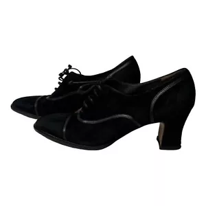 Zapatos de salón Salvatore Ferragamo vintage para mujer cuero negro con cordones hebilla de tacón 7 AAA - Imagen 1 de 9