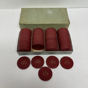 Vintage Monogrammed Red Clay Poker Chips Set Of 100 CFS - Picture 1 of 3