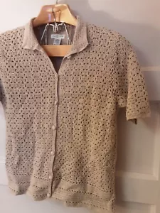 Camicia maglione vintage anni '80 beige Yarnworks manica corta maglia sciolta taglia L - Foto 1 di 6