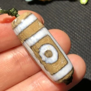 Magic Tibetan Old Agate Dragon Skin 2Eye Totem dZi Bead Amulet12*31mmN014 - Picture 1 of 8