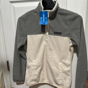 Columbia Women's Snap Fleece Pullover, Chalk & City Grey Heather, Size XS - Picture 1 of 7