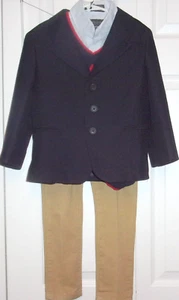 Boys size 5 (4 pc) navy blue sport coat, pants, striped oxford, sweater vest,  - Picture 1 of 10