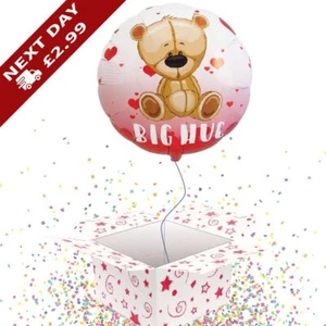 GET WELL SOON "BIG HUG" WITH TEDDY BEAR INFLATED FOIL BALLOON IN A BOX *GIFT* - Picture 1 of 2