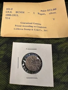 1906-1911 India Bundi 1 Rupee Silver - Picture 1 of 3