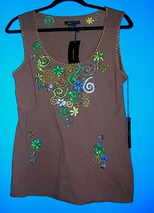 BCBG Maxazaria Brown Embellished Tank Top Size L - Picture 1 of 4