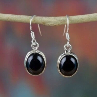 Precioso Pendiente de Plata de Ley 925 de Ónix Negro Boda Mujer Regalo de Navidad B-351 Foto 1 de 4