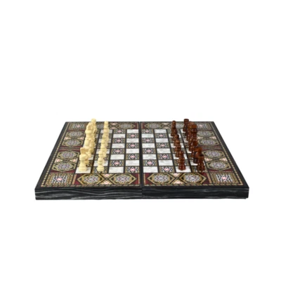 Wooden Mother of Pearl Design Chess & Backgammon Set 20 Inch - Image 1 of 4