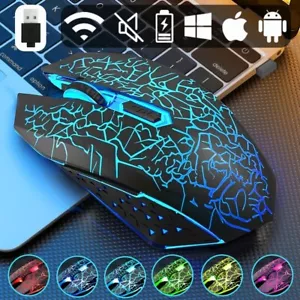 Wireless USB Optical Mice Gaming Mouse 7 Color LED Backlit Rechargeable For PC - Picture 1 of 10