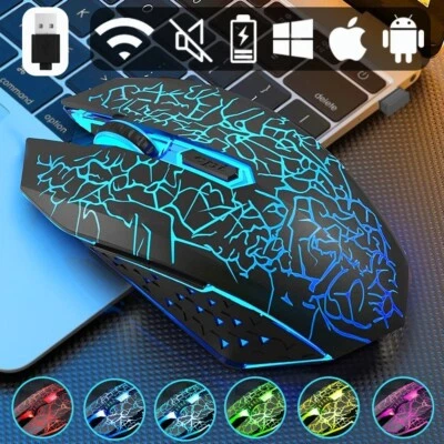 Wireless USB Optical Mice Gaming Mouse 7 Color LED Backlit Rechargeable For PC - Image 1 of 4