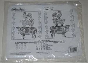 Herrschners Animal Stack Towel Pair Stamped Linen #142523 NEW - Picture 1 of 2