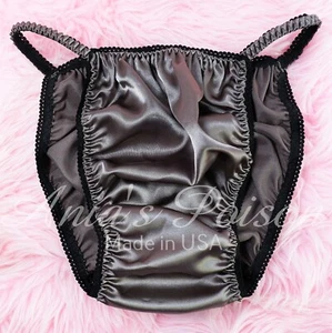 Sissy Satin Panties for MEN - charcoal Gray shiny string Bikini or bra or skirt - Picture 1 of 6