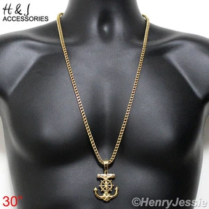 30"Stainless Steel 4.5mm Gold Plated Franco Box Chain Anchor Jesus Pendant*GP58 - Picture 1 of 6