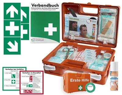 HM ARBEITSMEDIZIN Verbandskasten (K) Typ S - akt. DIN 13157 (Betriebe) + Sprühpflaster + AUFKLEBER