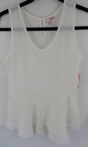 Bongo Rüschen Tank - Größe L - transparentes elfenbeinfarbenes Top Shirt Bluse einfarbig ärmellos - Bild 1 von 10