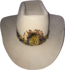 Resistol XXX Beaver Cowboy Hat with Feather Hat Band, Men's Size 7, Tan, Vintage - Picture 1 of 13