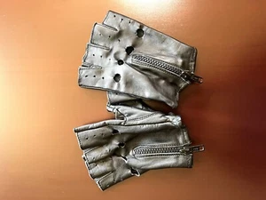 Black Motorcycle Biker Riding Fingerless Leather Gloves w/Zipper Air vents holes - Picture 1 of 8