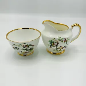 Royal Ardalt England Small Sugar & Creamer Bird of Paradise Gold Trim Ceramic - Picture 1 of 5