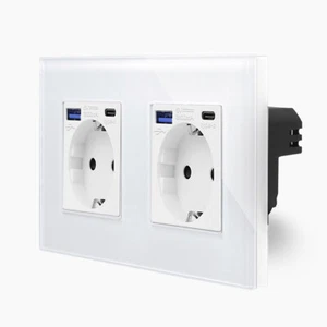 2 Enchufes + USB 2 Vías Tipo A/C 20W Blanco Marco Cristal Luxury-Time - Imagen 1 de 6