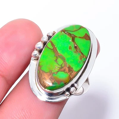 Anel de prata esterlina 925 pedra preciosa turquesa verde cobre p.9 Sku21 - Imagem 1 de 4