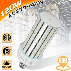 480V 120W LED Corn Light Bulb Warehouse Parking Lot High Bay Shoebox Light 5000K - Picture 1 of 12