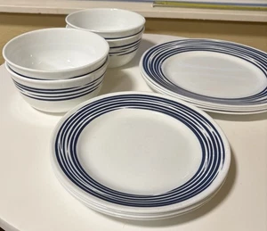 Correlle Dinner Plate 10.75,6.5 In and 6.25 Bowl Set of 12 Blue Joy Mangano used - Picture 1 of 4