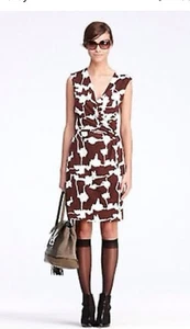 VESTIDO CRUZADO DIANE VON FURSTENBERG MARRÓN PROFUNDO TEJIDO FORESTAL CALLISTA Talla 8 - Imagen 1 de 7