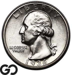 1936-D Washington Quarter, Rare This Nice Solid Gem BU++ Key Date - Picture 1 of 3