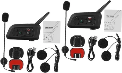 2 Pack V6 Motorcycle Helmet Bluetooth Intercom Headset 1200m 6 Riders FM - Image 1 of 4