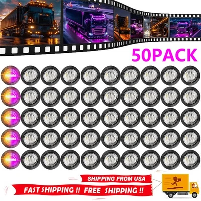 50x Dual Color LED Marker Lights 3/4"Amber Purple Bullet Light for Truck Trailer - Image 1 of 4