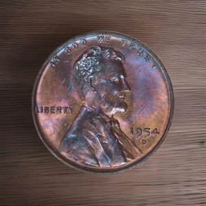 Lincoln Wheat Penny 1954 D, sin circular, sin circular, brillo, gran tonificación - Imagen 1 de 4