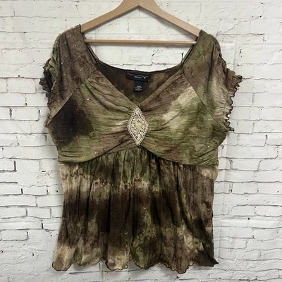 Top Campesino Vintage Talla Grande 18/20 Forest Fairy Boho Y2K Verde Marrón Venezia Foto 1 de 4